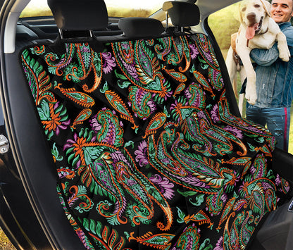 Green Orange And Pink Paisley Print Pet Car Back Seat Cover