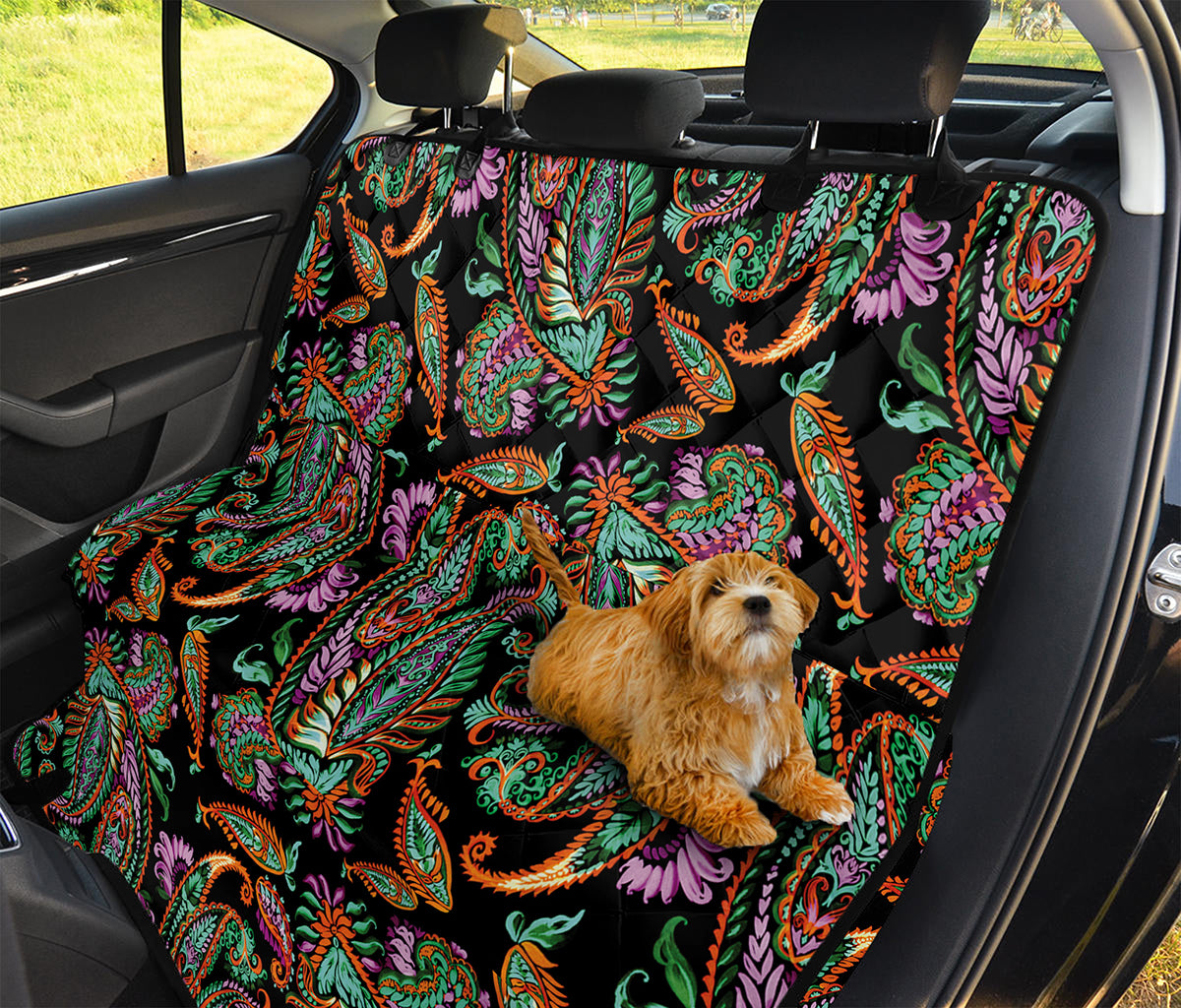 Green Orange And Pink Paisley Print Pet Car Back Seat Cover