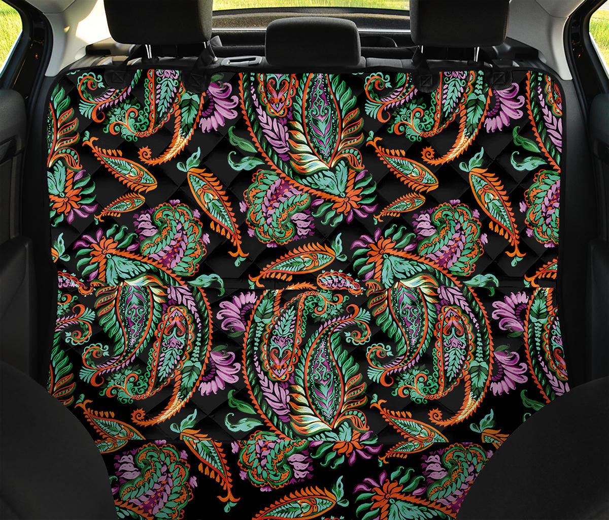 Green Orange And Pink Paisley Print Pet Car Back Seat Cover