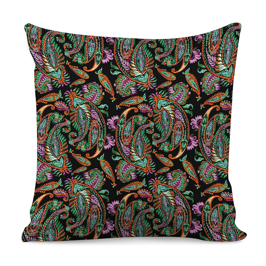 Green Orange And Pink Paisley Print Pillow Cover