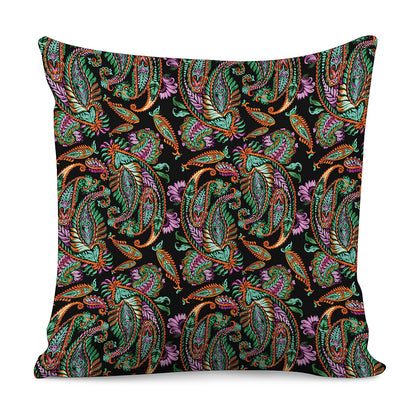 Green Orange And Pink Paisley Print Pillow Cover