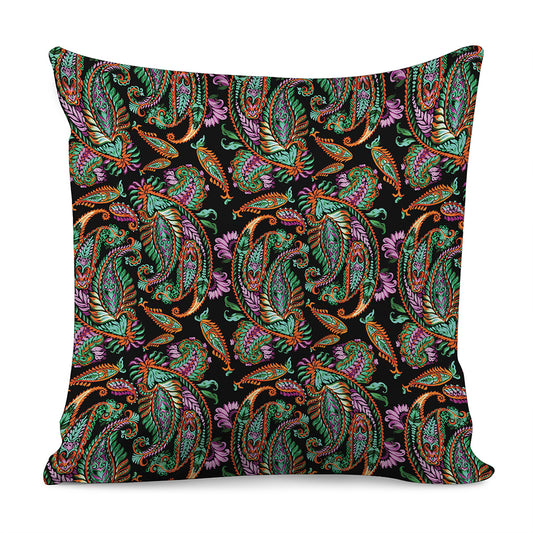 Green Orange And Pink Paisley Print Pillow Cover