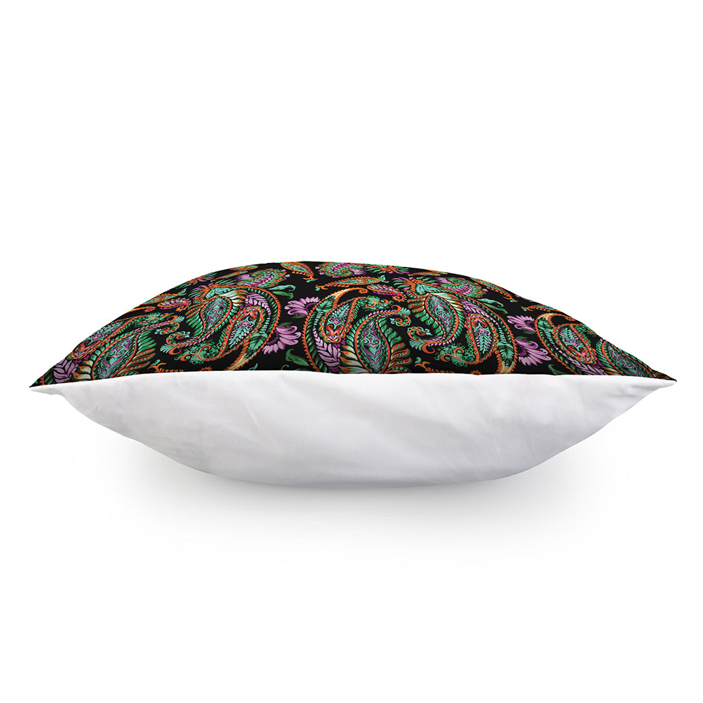 Green Orange And Pink Paisley Print Pillow Cover