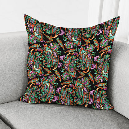 Green Orange And Pink Paisley Print Pillow Cover