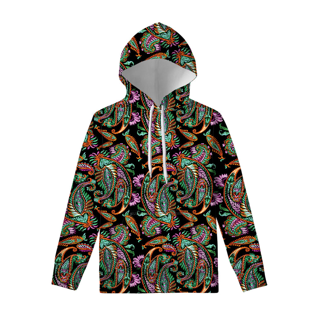Green Orange And Pink Paisley Print Pullover Hoodie