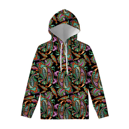 Green Orange And Pink Paisley Print Pullover Hoodie