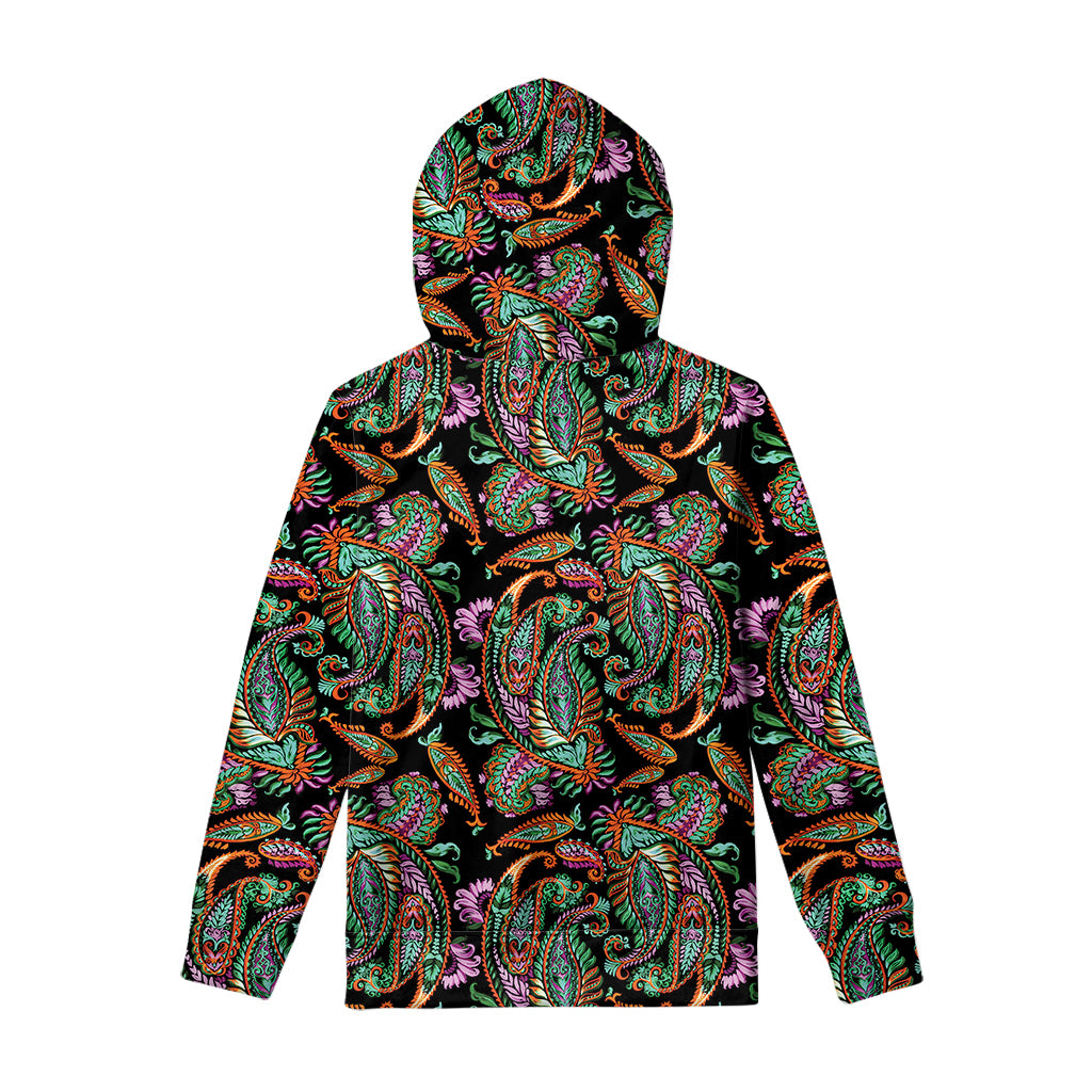 Green Orange And Pink Paisley Print Pullover Hoodie