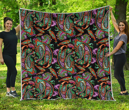 Green Orange And Pink Paisley Print Quilt
