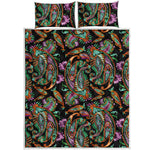 Green Orange And Pink Paisley Print Quilt Bed Set