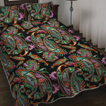 Green Orange And Pink Paisley Print Quilt Bed Set
