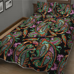 Green Orange And Pink Paisley Print Quilt Bed Set