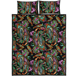 Green Orange And Pink Paisley Print Quilt Bed Set
