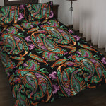 Green Orange And Pink Paisley Print Quilt Bed Set