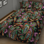 Green Orange And Pink Paisley Print Quilt Bed Set