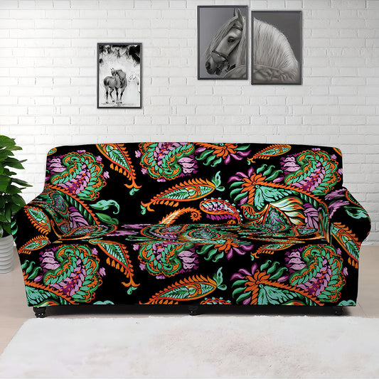 Green Orange And Pink Paisley Print Sofa Cover