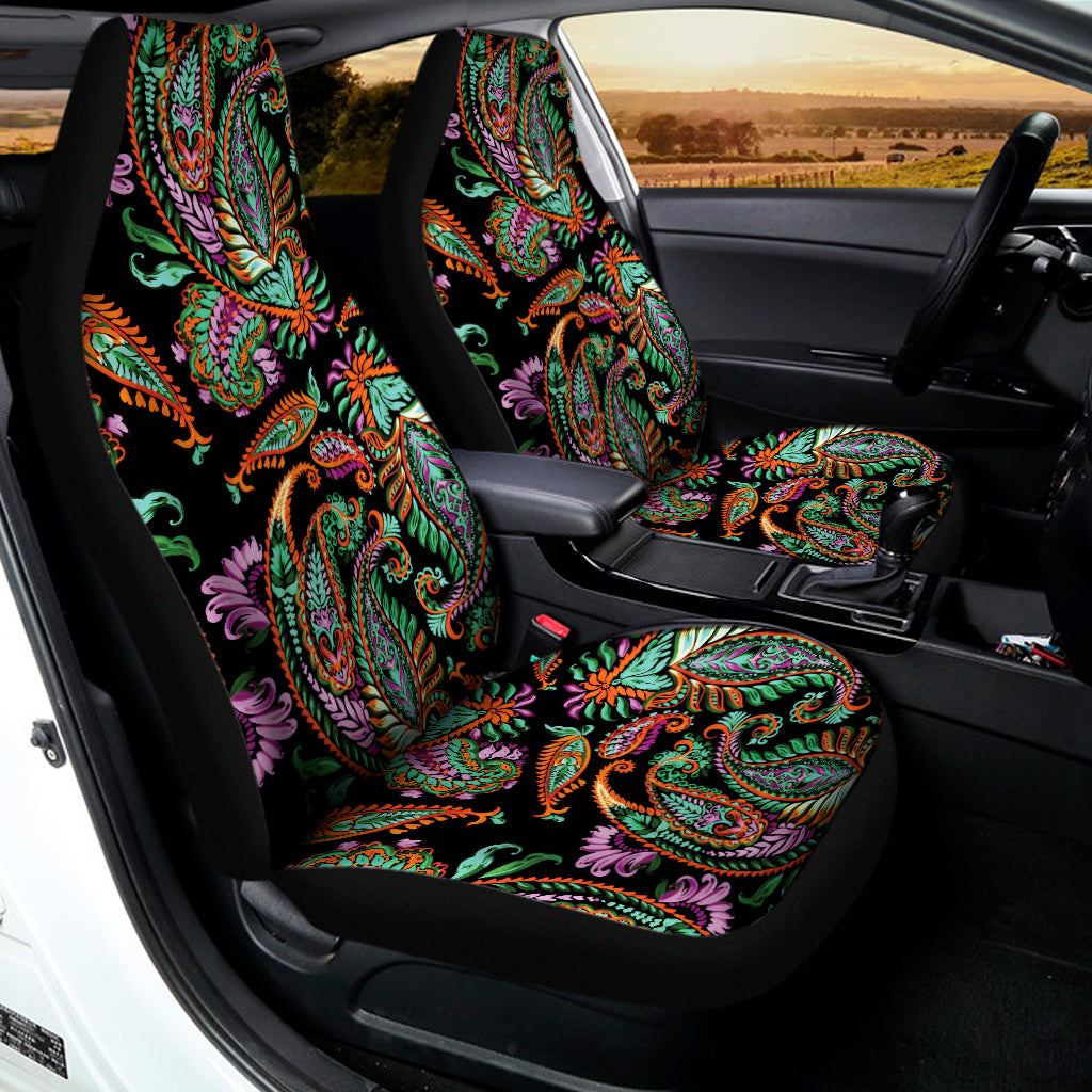 Green Orange And Pink Paisley Print Universal Fit Car Seat Covers
