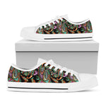 Green Orange And Pink Paisley Print White Low Top Shoes