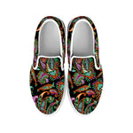 Green Orange And Pink Paisley Print White Slip On Shoes