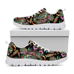 Green Orange And Pink Paisley Print White Sneakers