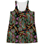Green Orange And Pink Paisley Print Women's Racerback Tank Top