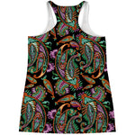 Green Orange And Pink Paisley Print Women's Racerback Tank Top