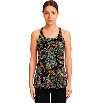 Green Orange And Pink Paisley Print Women's Racerback Tank Top