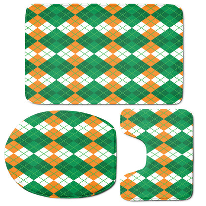 Green Orange And White Argyle Print 3 Piece Bath Mat Set