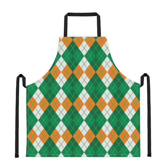 Green Orange And White Argyle Print Apron