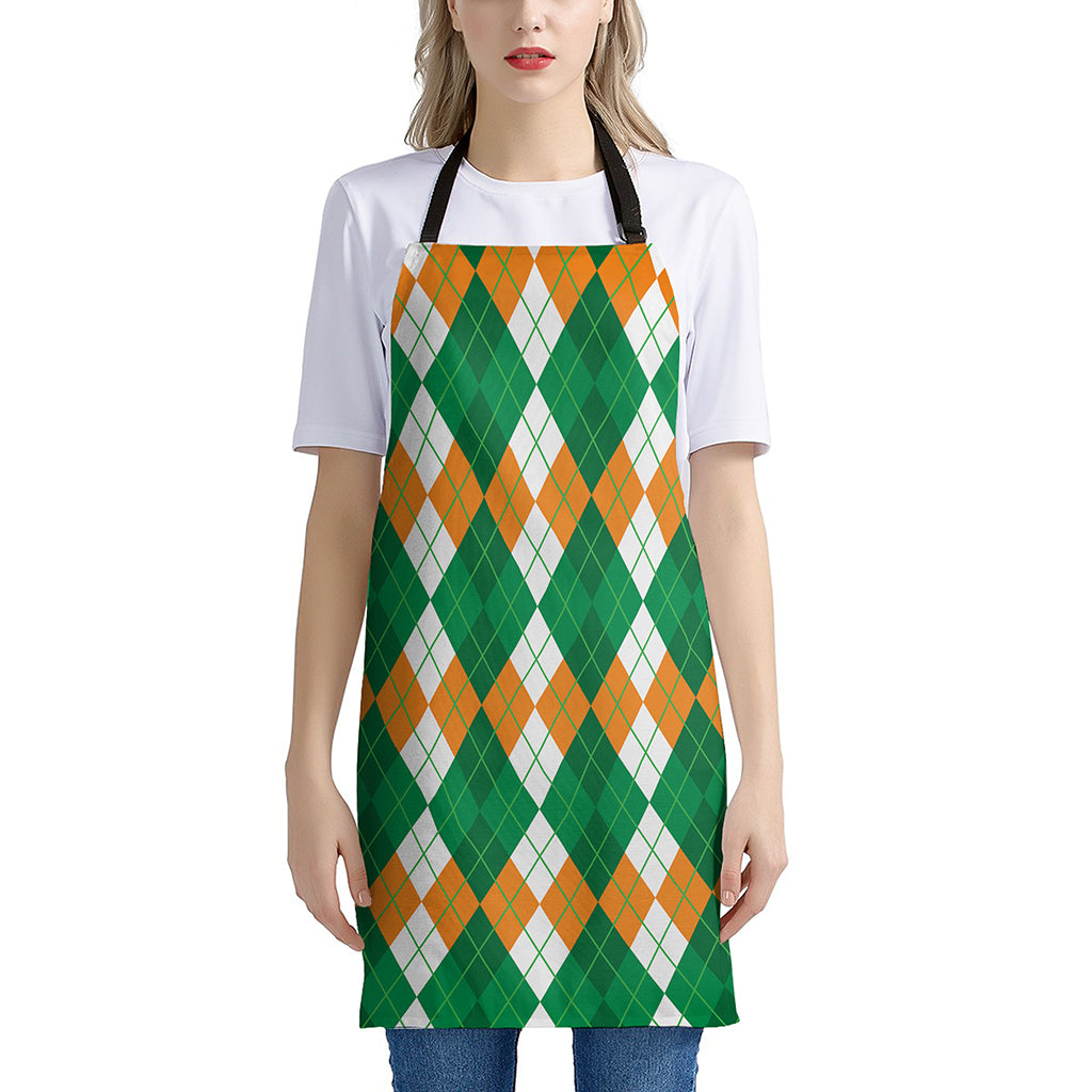 Green Orange And White Argyle Print Apron