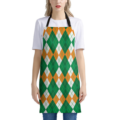 Green Orange And White Argyle Print Apron