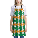 Green Orange And White Argyle Print Apron