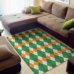 Green Orange And White Argyle Print Area Rug