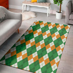 Green Orange And White Argyle Print Area Rug