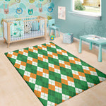 Green Orange And White Argyle Print Area Rug