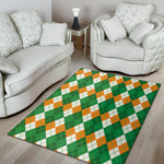 Green Orange And White Argyle Print Area Rug