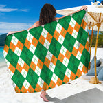 Green Orange And White Argyle Print Beach Sarong Wrap