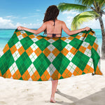Green Orange And White Argyle Print Beach Sarong Wrap