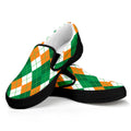 Green Orange And White Argyle Print Black Slip On Sneakers