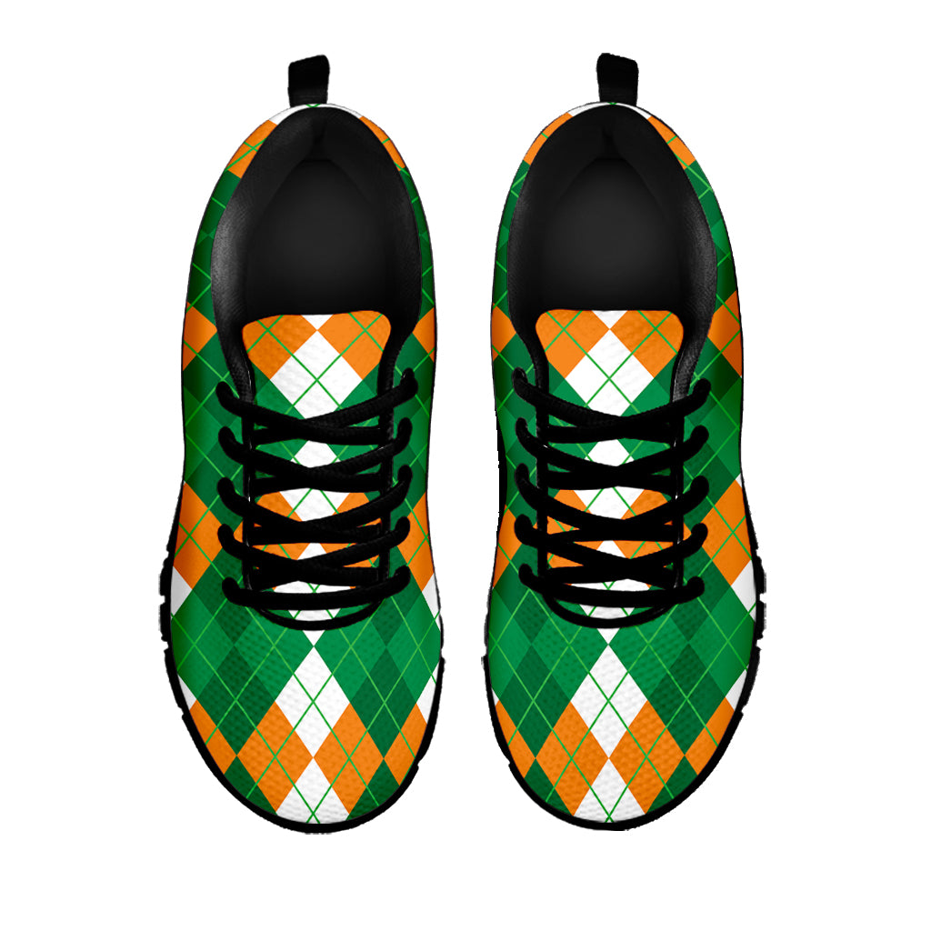Green Orange And White Argyle Print Black Sneakers