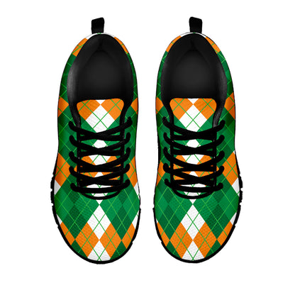 Green Orange And White Argyle Print Black Sneakers