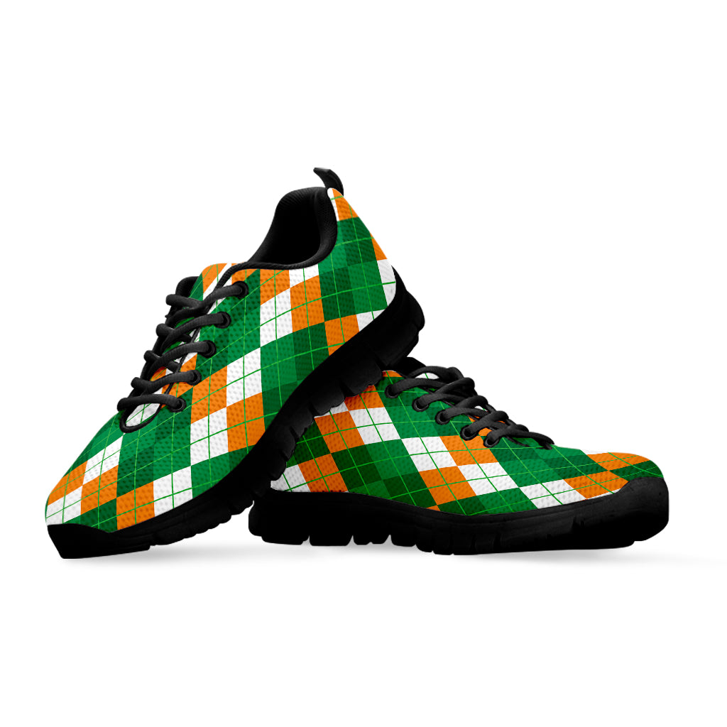 Green Orange And White Argyle Print Black Sneakers