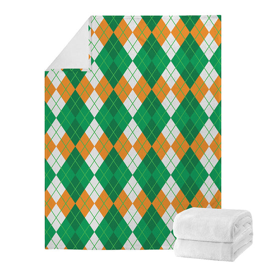 Green Orange And White Argyle Print Blanket