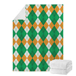 Green Orange And White Argyle Print Blanket