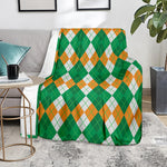 Green Orange And White Argyle Print Blanket