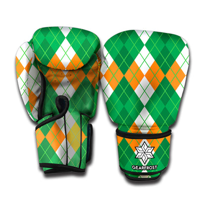 Green Orange And White Argyle Print Boxing Gloves