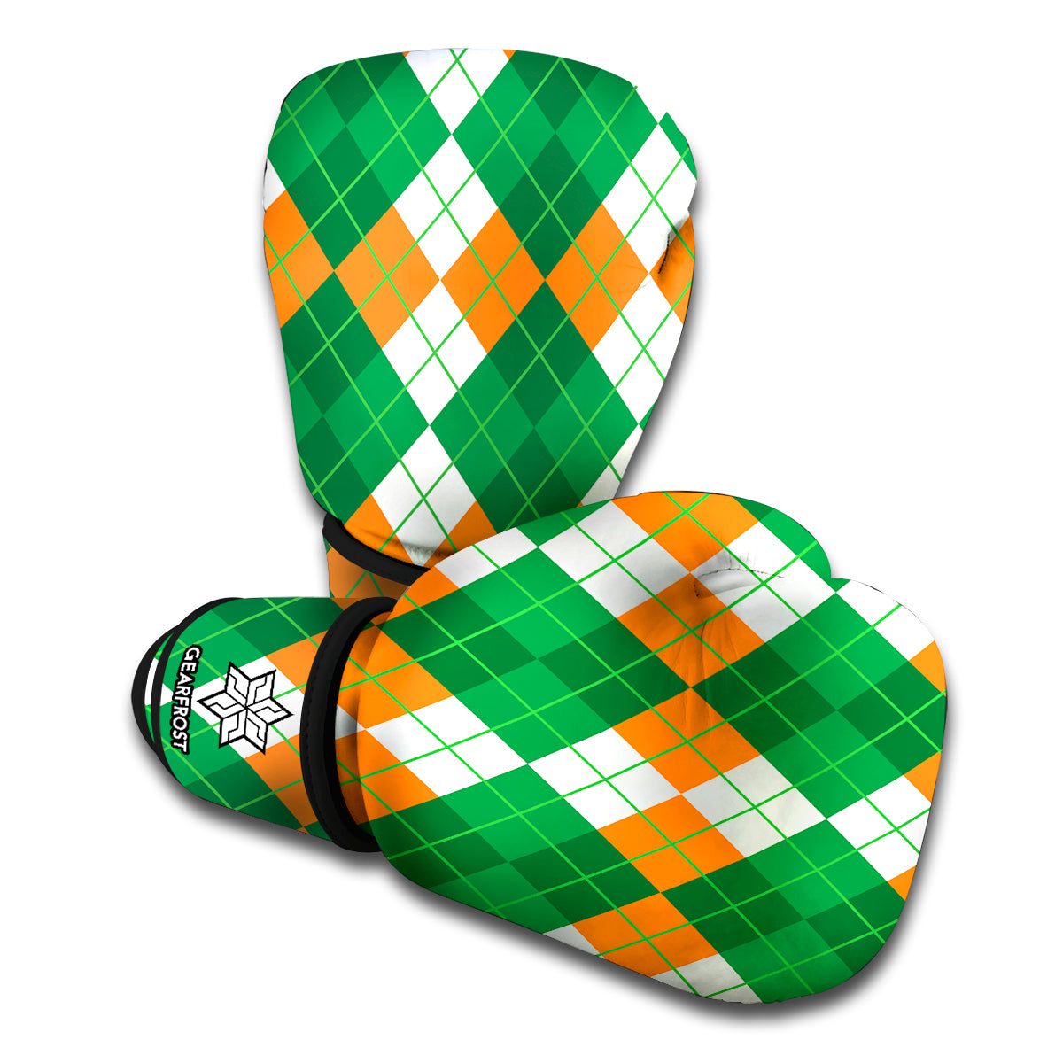Green Orange And White Argyle Print Boxing Gloves