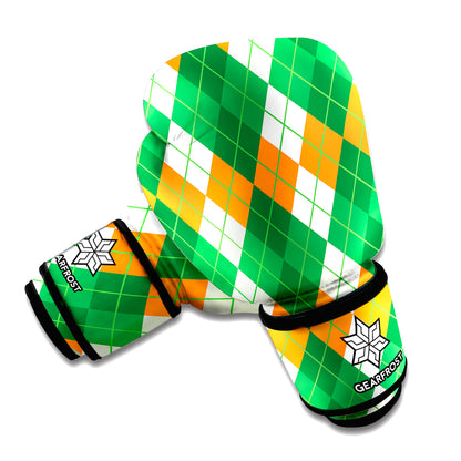 Green Orange And White Argyle Print Boxing Gloves