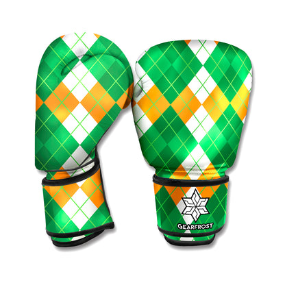 Green Orange And White Argyle Print Boxing Gloves