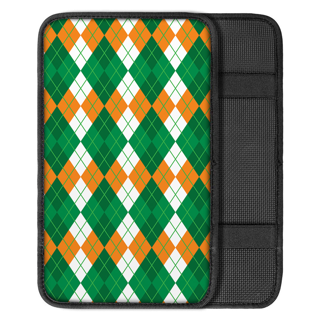 Green Orange And White Argyle Print Car Center Console Cover