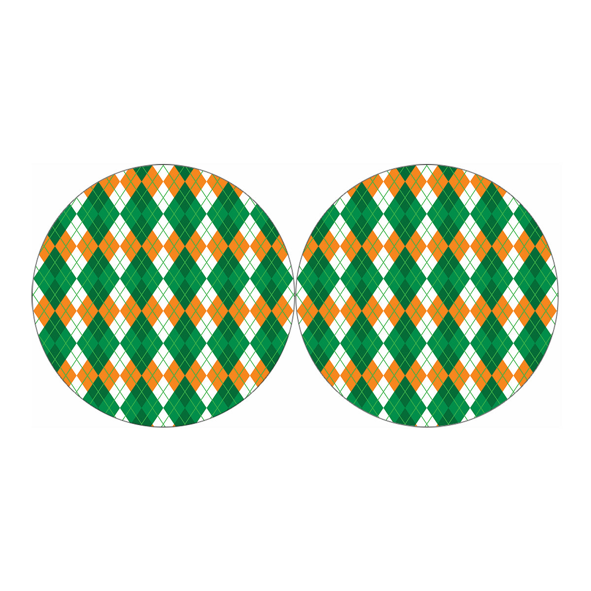 Green Orange And White Argyle Print Car Coasters